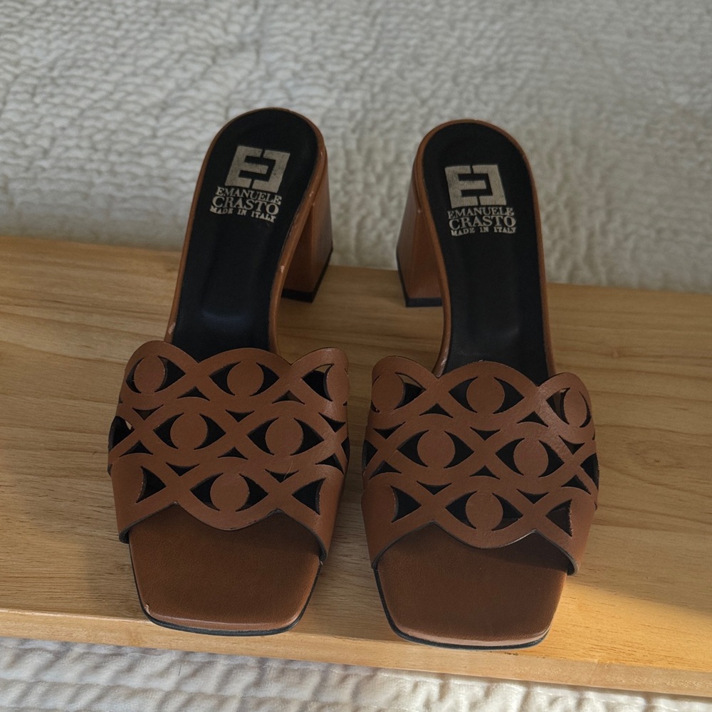 Italian Brown Leather Cutout Mules